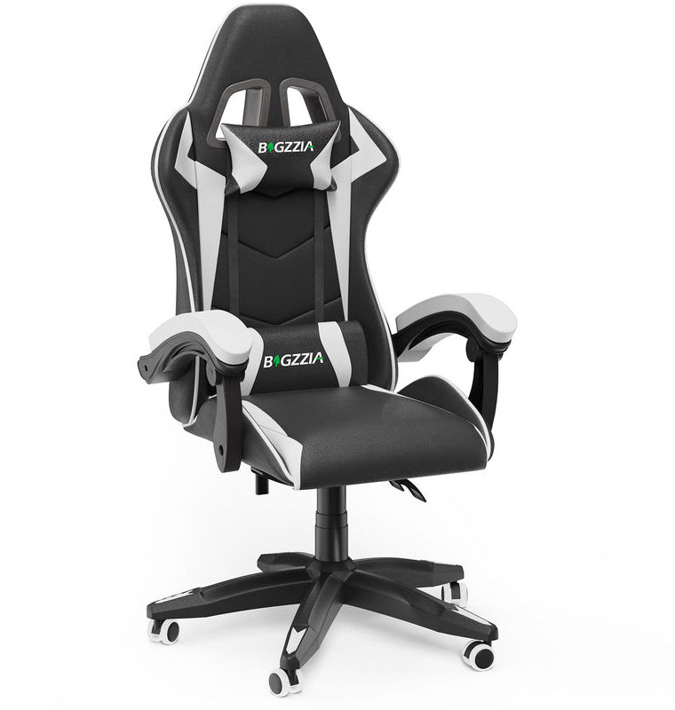 Bigzzia - Fauteuil de bureau Chaise Gamer Chaises de bureau à haut dossier avec coussin et dossier inclinable Noir et Blanc